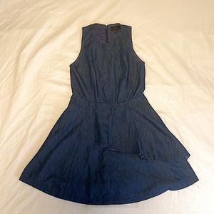 adelyn rae Medium tailored blue mini dress, cascading ruffles, work, sleeveless